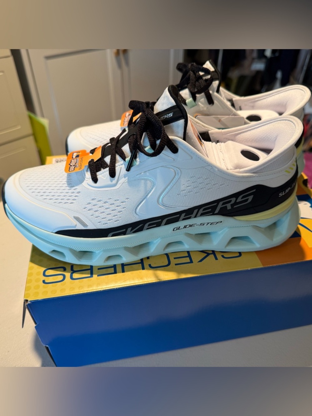 Skechers White Sneakers with Black and Teal Accents - Picture 9 of 9